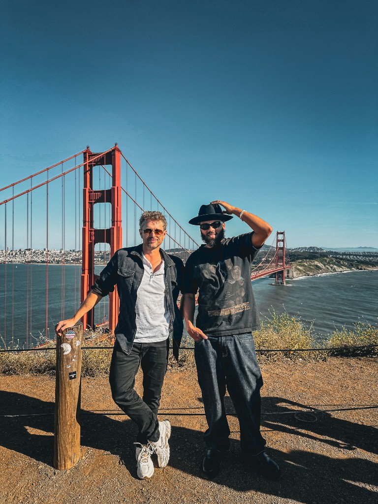 Fabian and a friend at the Golden Gate Bridge - concepting the trip from Wispr's SF offices