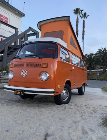 The orange 1974 VW T2 Westfalia camper van - WESTY74
